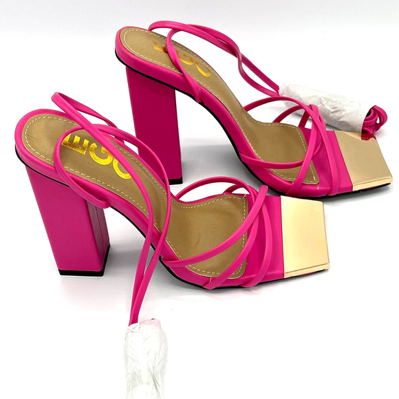 EGO Serious Lace Up Cross Strap Metallic Square Toe Block Heel in Pink Size 7 - Picture 2 of 7